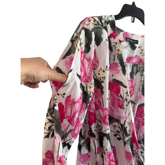 INC Blouse Womens S Polyester Multicolor Floral Long Sleeve Draped V-Neck Top - Picture 4 of 8